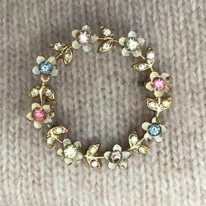 Vintage Floral Gold Rhinestone Brooch Pin